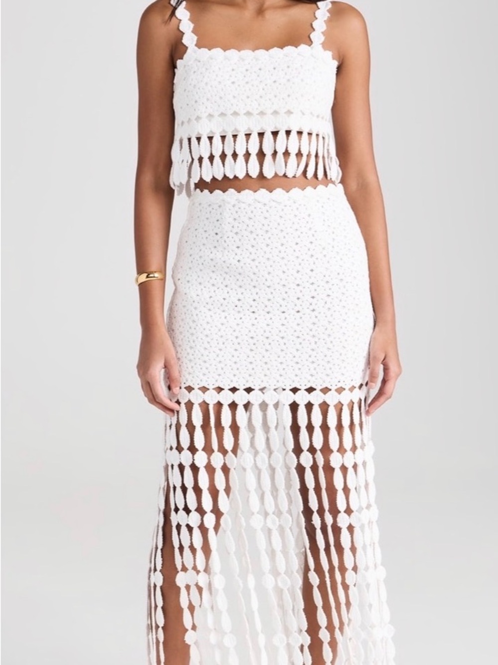 SAYLOR Elie Fringe Midi Skirt Set in White